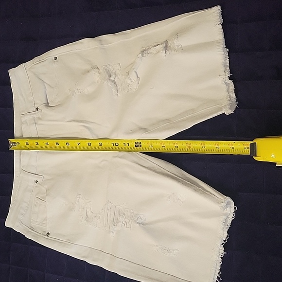 White Distressed Bermuda Denim Shorts - Picture 12 of 16